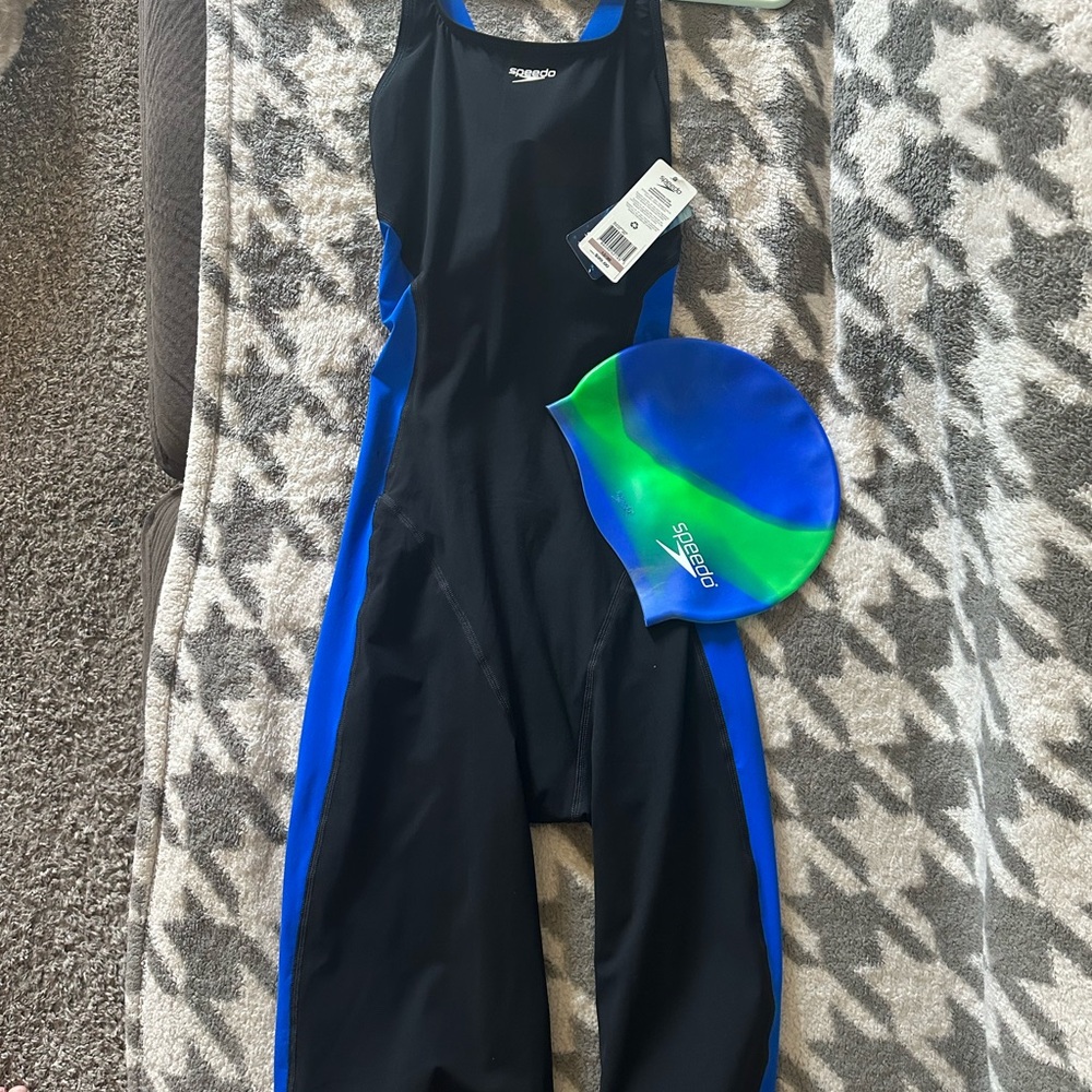 Speedo Performance One Piece Black and Blue Swimsuit